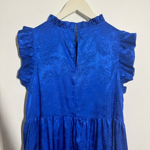 Karlie Dress Women M Royal Blue Midi High Low Tiered Ruffle NWOT Modest Career - Picture 7 of 8